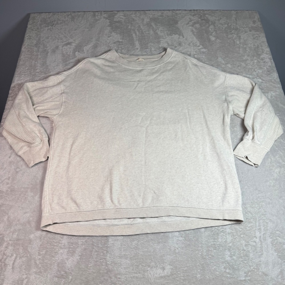 Aerie Women Cream Oversized Waffle Knit Contrast Crewneck Sweatshirt Medium